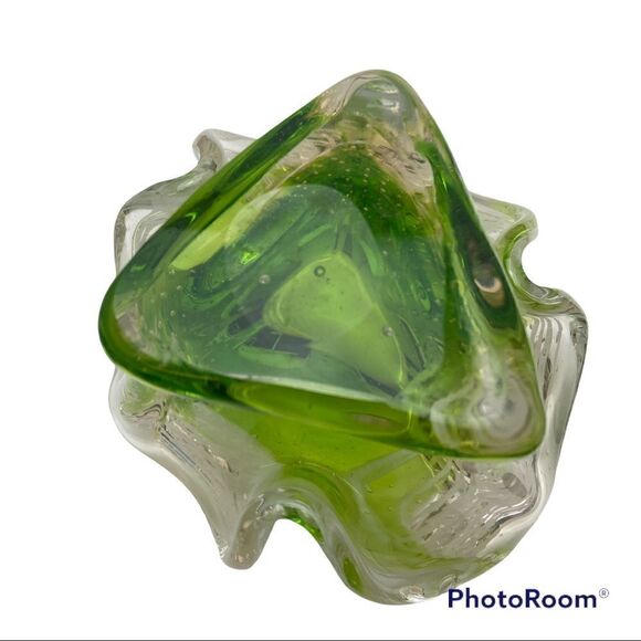 Murano Art Glass Bowl Catchall GREEN, WHITE & CLEAR Italy - Picture 4 of 11